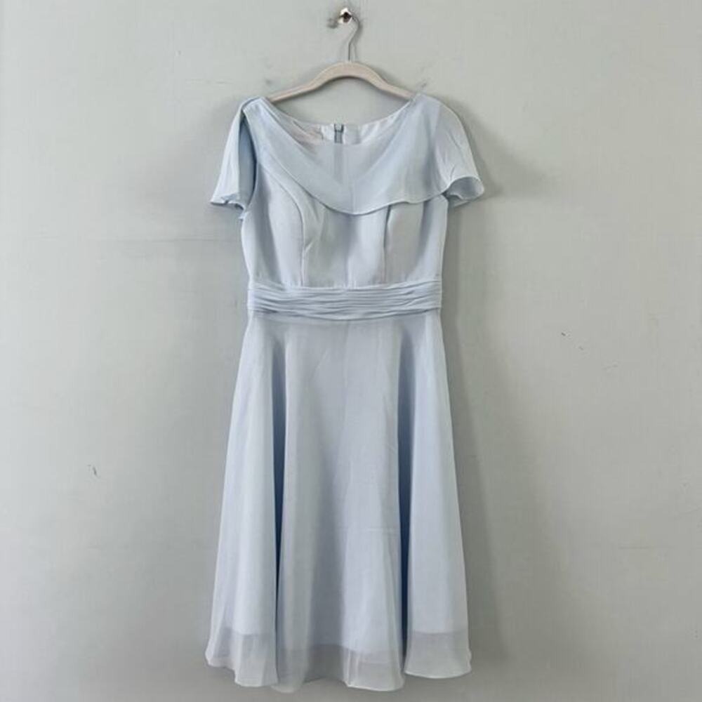 NWT JJ's House Sky Blue A-Line Scoop Pleated Ruffle Chiffon Bridesmaid Dress - Picture 2 of 8